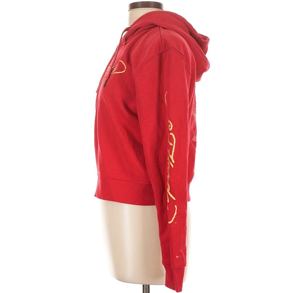 ED HARDY Vintage Dragon Zip Crop Hoodie Red Gold Graphic Y2K Streetwear Size L - Picture 6 of 10
